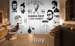 Papier peint mural autoadhésif pour salon de coiffure 3D en bois W140 avec motif de coupe de cheveux Vera.