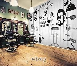 Papier peint mural autoadhésif pour salon de coiffure 3D en bois W140 avec motif de coupe de cheveux Vera.