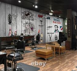 Papier peint mural de salon de coiffure 3D en bois gris J2145 Hair Cut Barber Shop Murals Erin