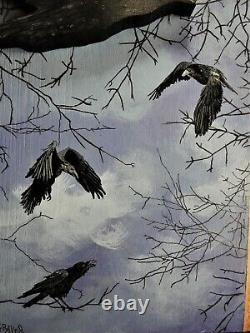 Peindre À La Main Le Bois De Raven Coupé Sur Le Bord Vivant Basswood Par Phyllis