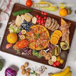 Planche à Découper en Noyer XXL AZRHOM Grande pour Cuisine 24x18 Coffret Cadeau avec Juge