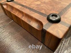 Planche à découper en bois de bout fait main en bois exotiques et indigènes 10.5L x 9.5L