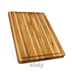 Planche à découper en bois de teck extra large 3 pièces avec rigole de jus pour la cuisine.