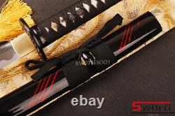 Sabre Samouraï Noir Brillant Full Tang Japonais Katana Tranchant Couteau Coupe Bambou