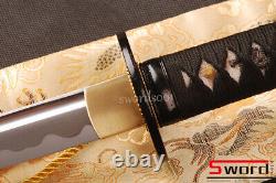 Sabre Samouraï Noir Brillant Full Tang Japonais Katana Tranchant Couteau Coupe Bambou
