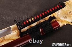Saya Rouge Foncé Japonais Samurai Katana Argile Trempé Épée Tranchante Peut Couper Le Bambou
