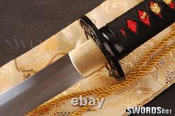 Saya Rouge Foncé Japonais Samurai Katana Argile Trempé Épée Tranchante Peut Couper Le Bambou