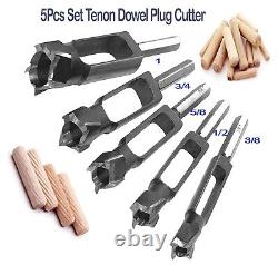 Tenon Dowel Plug Cutter 5pcs Set 3/8 1/2 5/8 3/4 1 Forets De Marqueur De Serviette En Bois