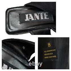 Vintage Jante Femmes Black Square Toe Slip Sur Les Plates-formes En Bois Coupé Taille 8 Nouveau