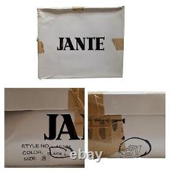 Vintage Jante Femmes Black Square Toe Slip Sur Les Plates-formes En Bois Coupé Taille 8 Nouveau