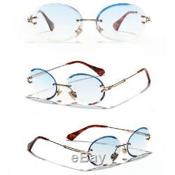 Vintage Or Rimless Bleu Bébé Tint Ronde Diamond Cut Old School Lunettes De Soleil Pour Hommes