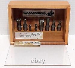 Vintage/new Woodpeckers USA Dovetail + Lits De Routeur Droit Set In Wood Box Nos