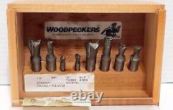 Vintage/new Woodpeckers USA Dovetail + Lits De Routeur Droit Set In Wood Box Nos